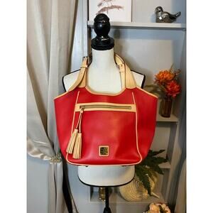 Dooney & Burke Red Tan Maddie Large 100% Leather NWOT Purse Bag Handbag